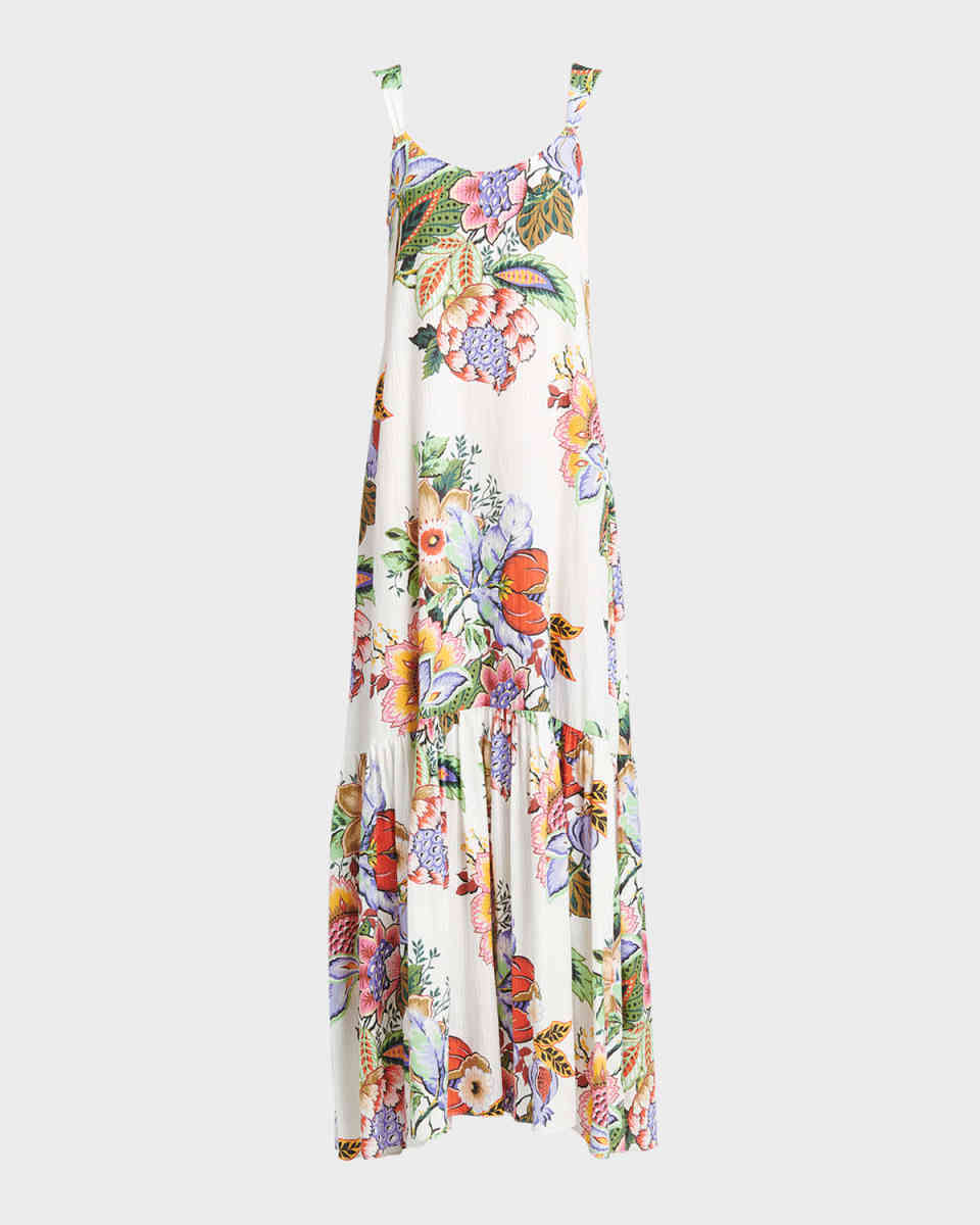 Tree Of Life-Print Sleeveless Tiered Maxi Sundress